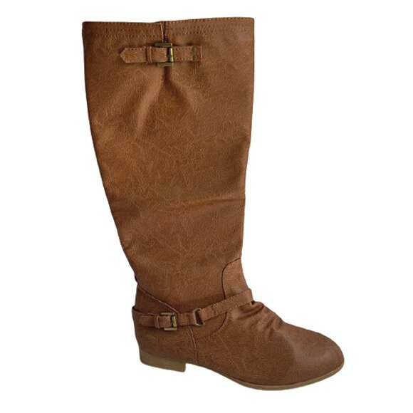 Faux Leather Buckle Detail Knee-High Equestrian-Inspired Fashion Riding Boots - Picture 5 of 8